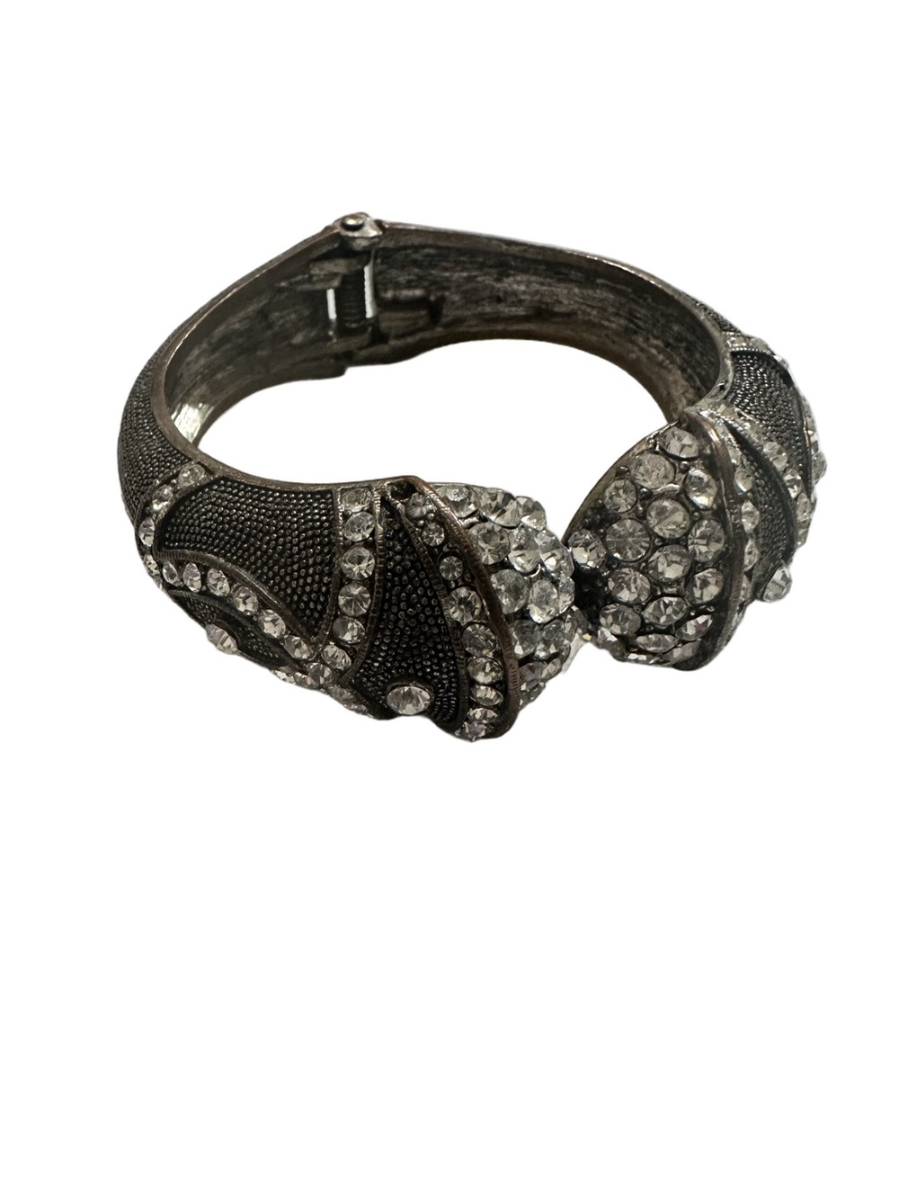 Crystal Accented Silver-Tone Hinged Bangle Clamper Bracelet